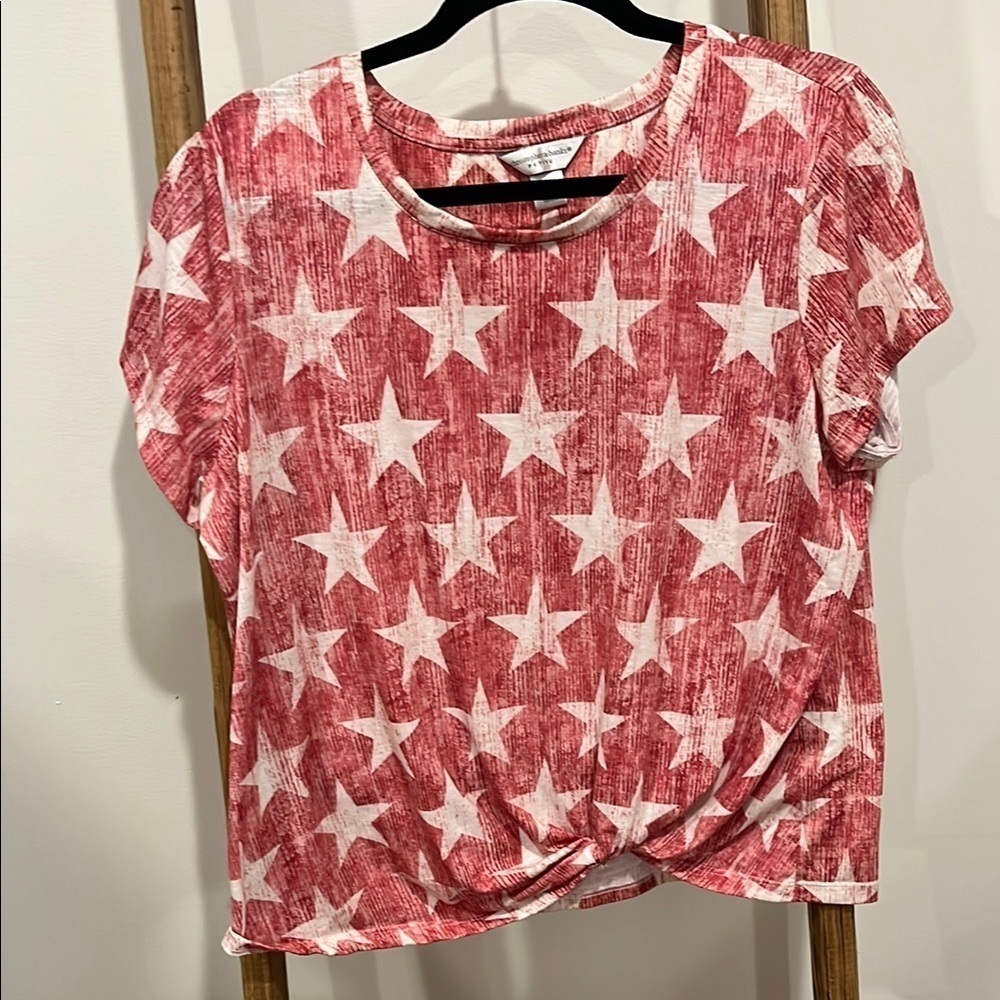 Christopher & Banks Red Graphic T-Shirt with Tie Front